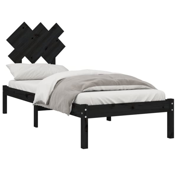 Sängram massiv furu 75x190 cm svart