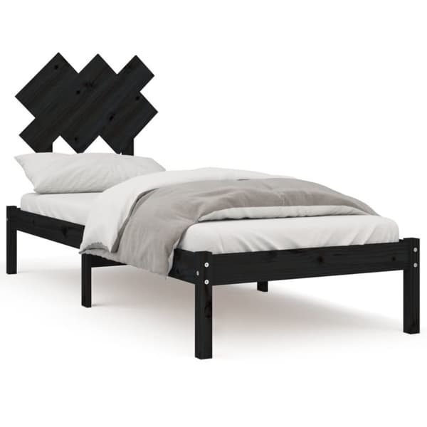 Sängram massiv furu 75x190 cm svart