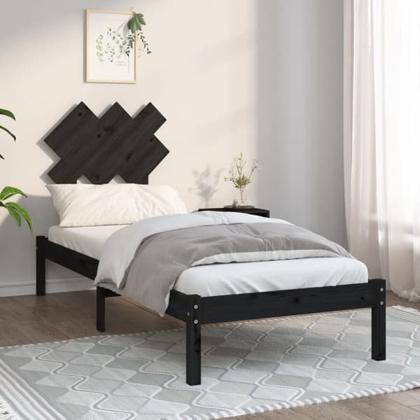Sängram massiv furu 75x190 cm svart