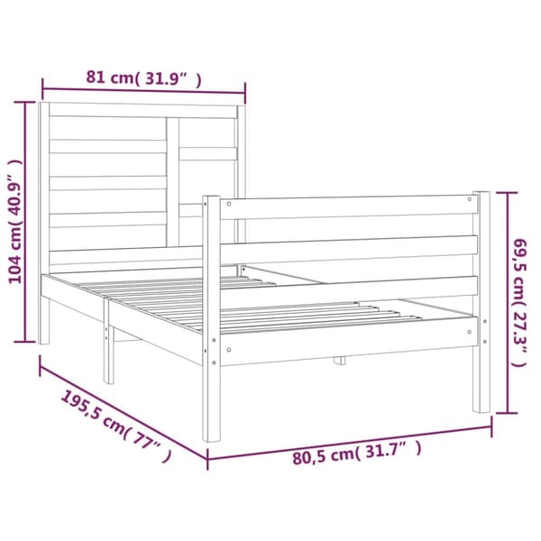 sengeramme 75x190 cm massivt træ