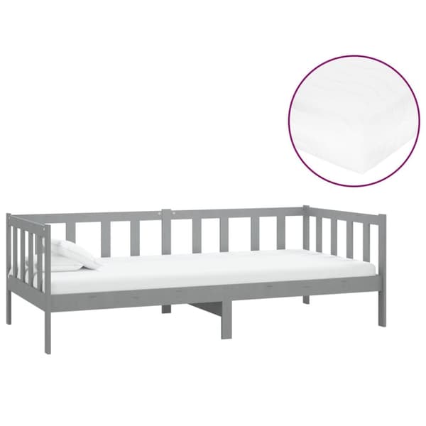 daybed med madras 90x200 cm massivt fyrretræ grå
