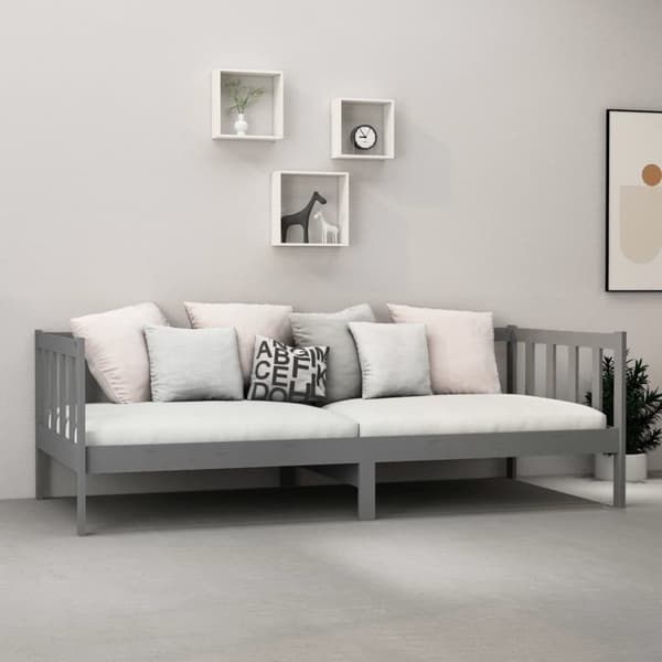 Dagbädd med madrass 90x200 cm grå massiv furu
