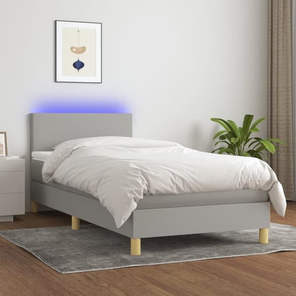 Ramsäng med madrass & LED ljusgrå 100x200 cm tyg