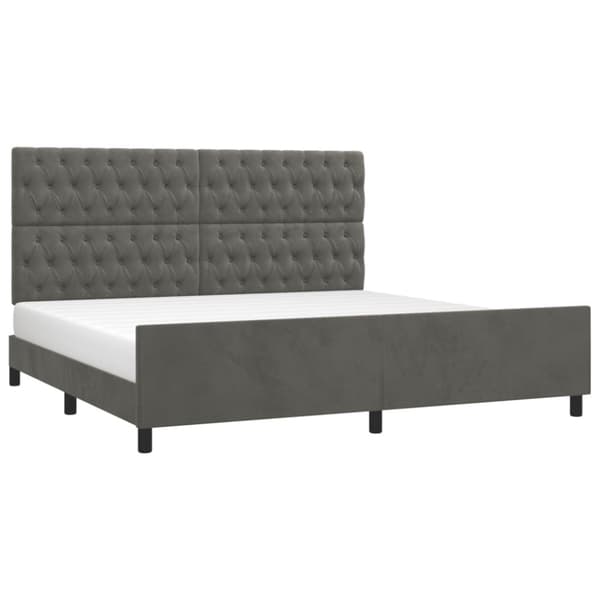 Sängram med huvudgavel mörkgrå 200x200 cm sammet