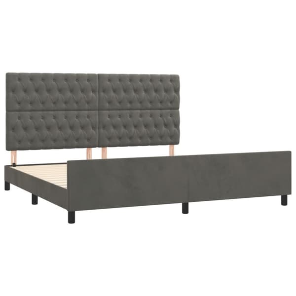 Sängram med huvudgavel mörkgrå 200x200 cm sammet