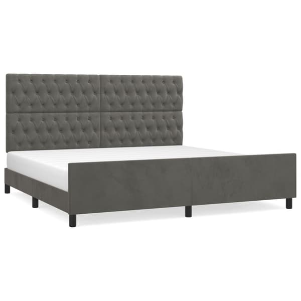 Sängram med huvudgavel mörkgrå 200x200 cm sammet