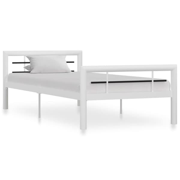 sengestel 90x200 cm metal hvid og sort