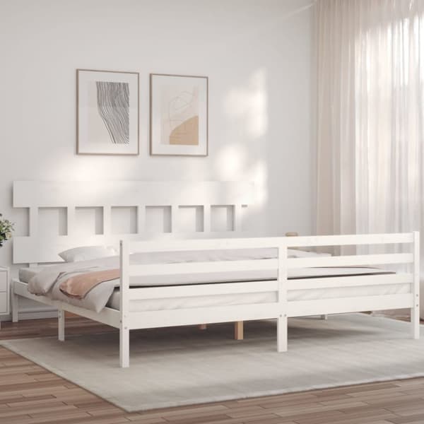 sengeramme med sengegavl 200x200 cm massivt træ hvid