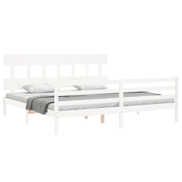 sengeramme med sengegavl 200x200 cm massivt træ hvid