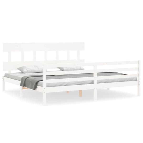 sengeramme med sengegavl 200x200 cm massivt træ hvid
