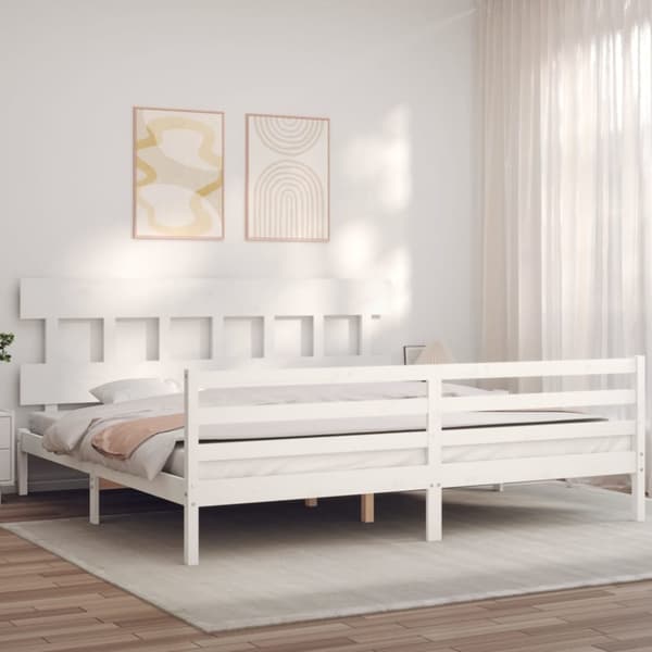sengeramme med sengegavl 200x200 cm massivt træ hvid