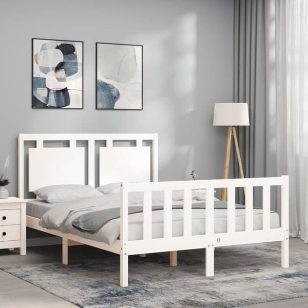 sengeramme med sengegavl 140x200 cm massivt træ hvid