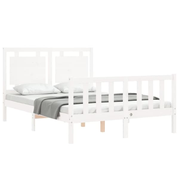 sengeramme med sengegavl 140x200 cm massivt træ hvid
