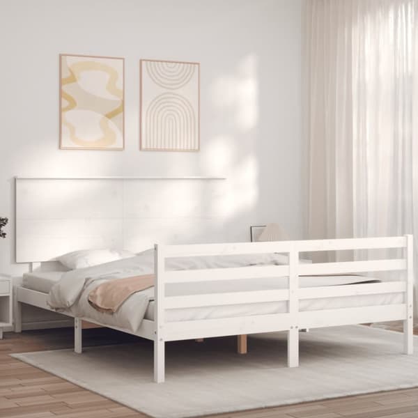 Sängynrunko päädyllä valkoinen King Size täysi puu