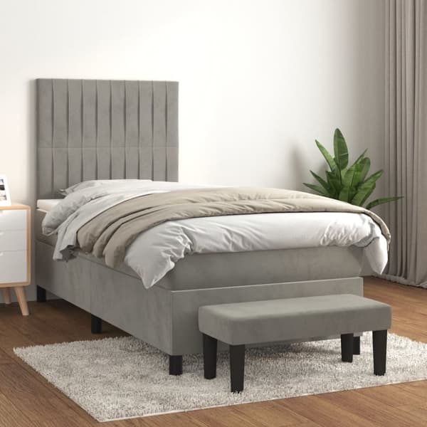 Ramsäng med madrass ljusgrå 90x200 cm sammet