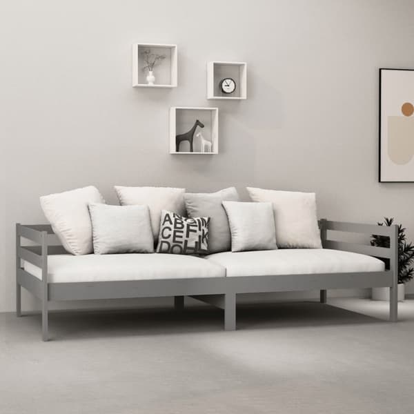 Dagbädd med madrass 90x200 cm grå massiv furu