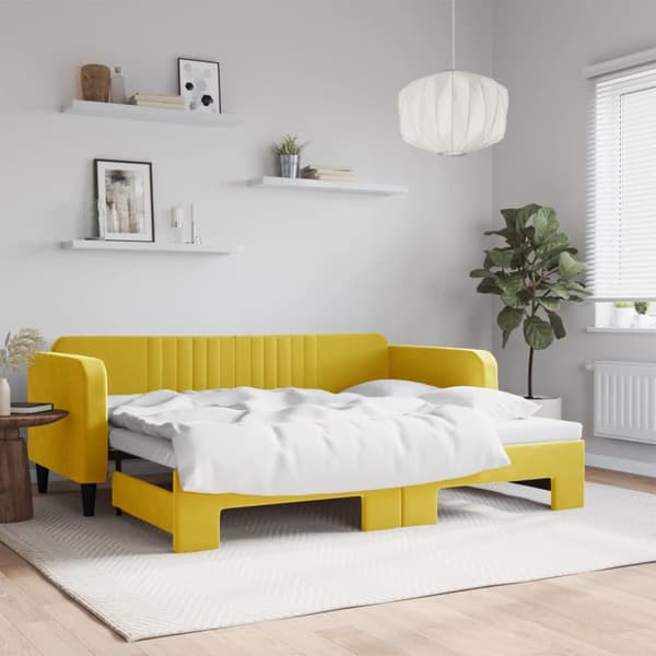 daybed med udtræk 90x200 cm velour gul
