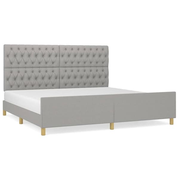 Sängram med huvudgavel ljusgrå 200x200 cm tyg
