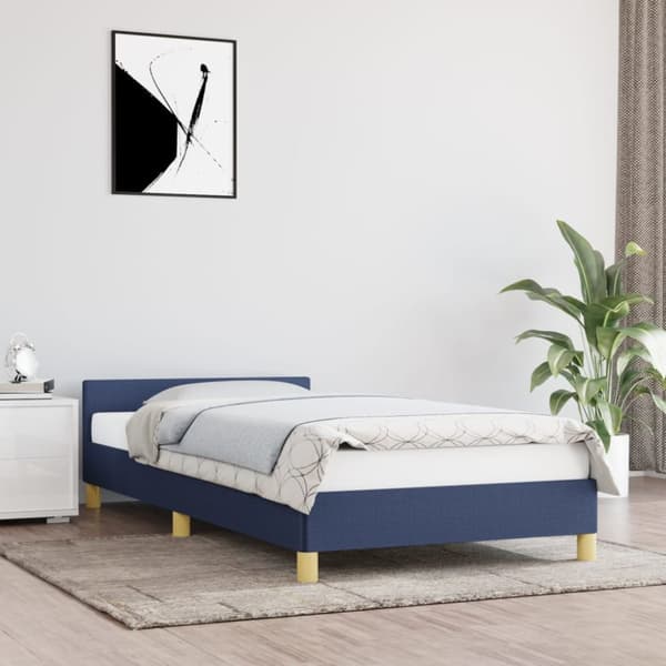 sengeramme med sengegavl 90x200 cm stof blå