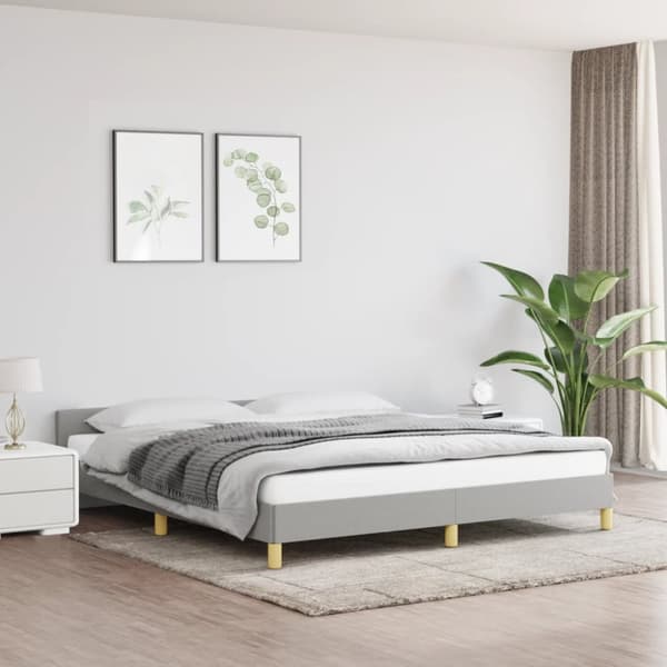 sengeramme med sengegavl 180x200 cm stof lysegrå