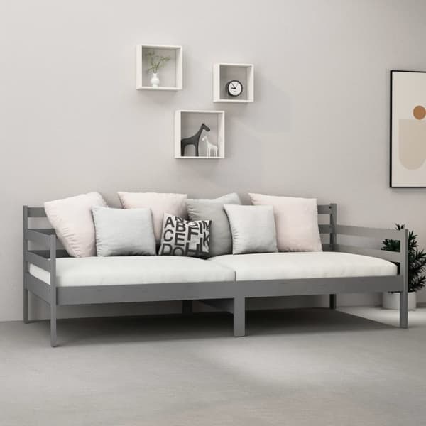 daybed med madras 90x200 cm massivt fyrretræ grå