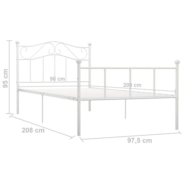 sengestel 90x200 cm metal hvid