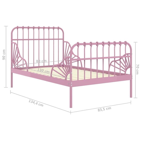 Jatkettava sängynrunko pinkki metalli 80x130/200 cm