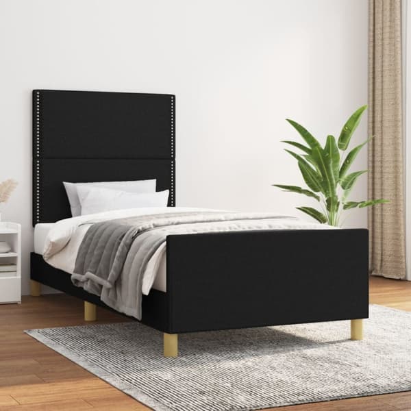 sengeramme med sengegavl 90x190 cm stof sort