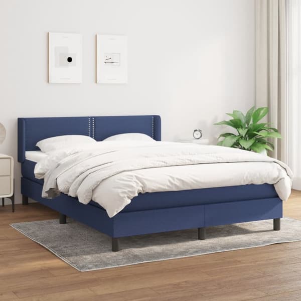 Ramsäng med madrass blå 140x190 cm tyg