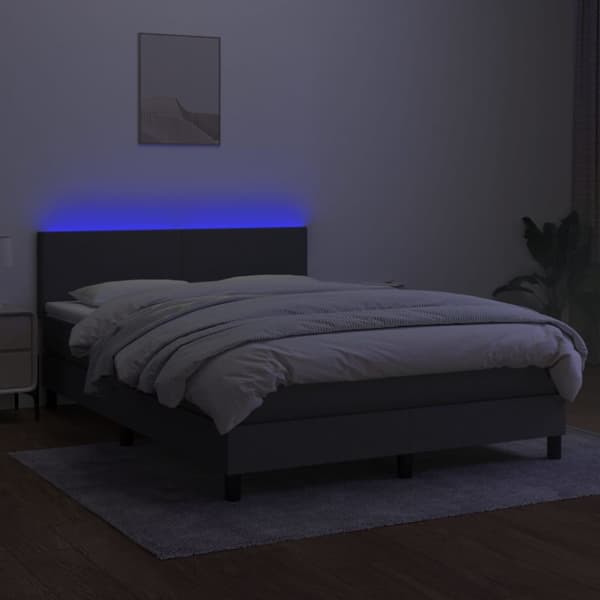 kontinentalseng med LED-lys 140x190 cm stof mørkegrå