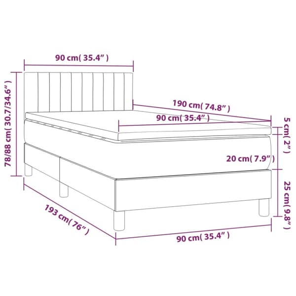 kontinentalseng med LED-lys 90x190 cm stof sort