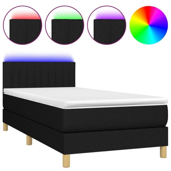 kontinentalseng med LED-lys 90x190 cm stof sort