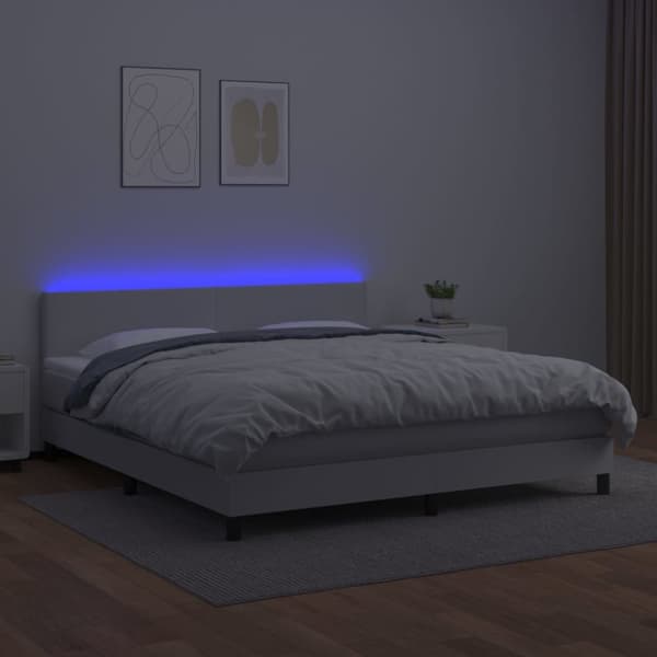 kontinentalseng med LED-lys 160x200 cm kunstlæder hvid