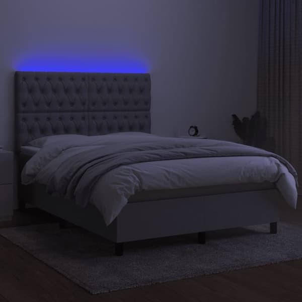 kontinentalseng med LED-lys 140x190 cm stof lysegrå