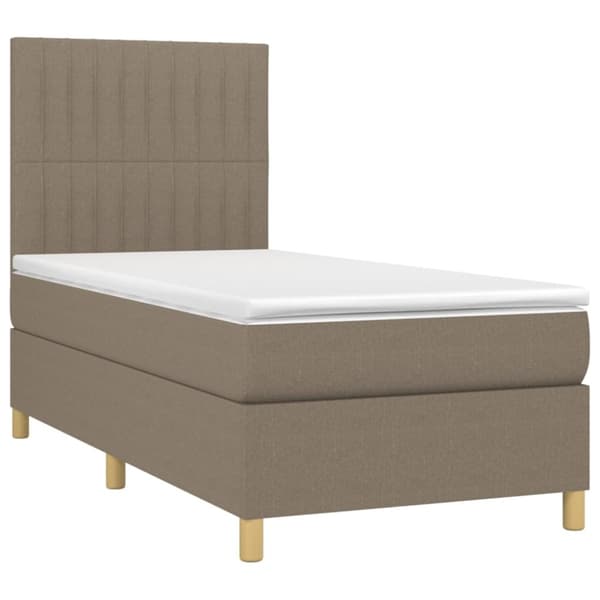 Ramsäng med madrass & LED taupe 100x200 cm tyg