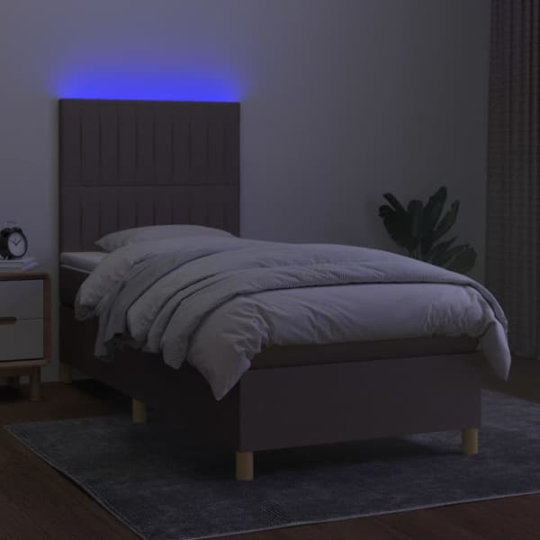 Ramsäng med madrass & LED taupe 100x200 cm tyg