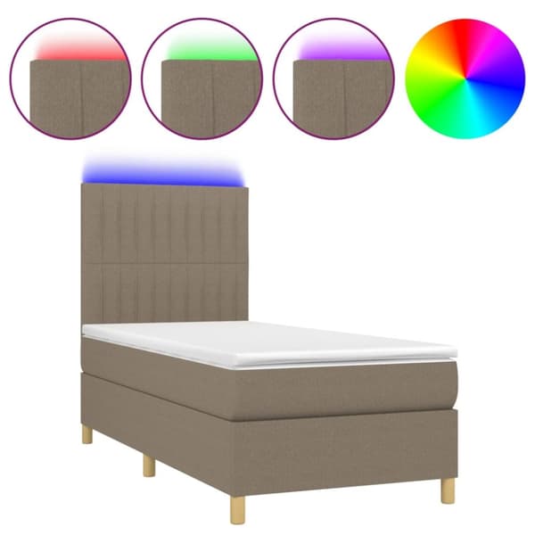 Ramsäng med madrass & LED taupe 100x200 cm tyg