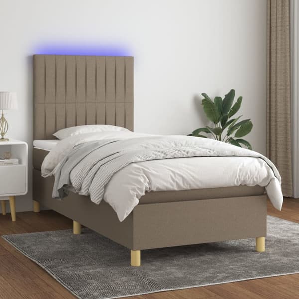 Ramsäng med madrass & LED taupe 100x200 cm tyg