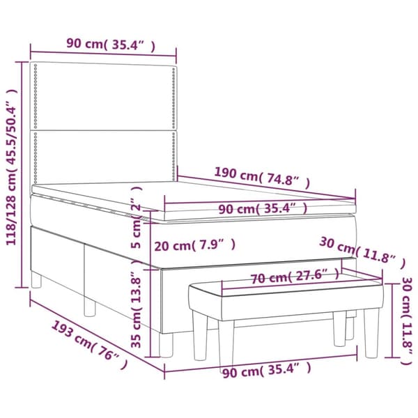 kontinentalseng med madras 90x190 cm stof lysegrå