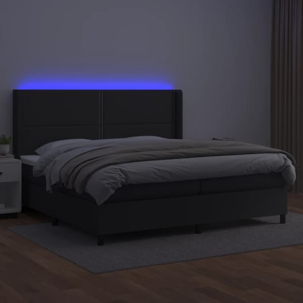 kontinentalseng med LED-lys 200x200 cm kunstlæder sort