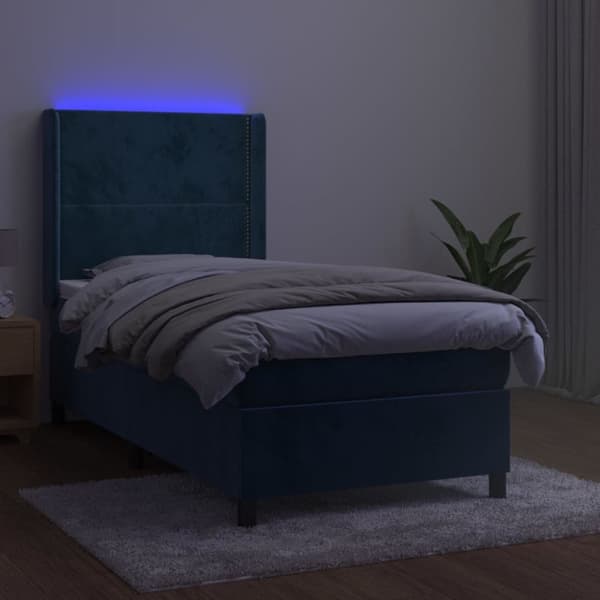 kontinentalseng med LED-lys 90x190 cm fløjl mørkeblå