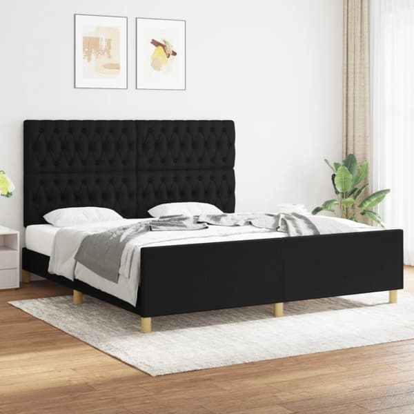sengeramme med sengegavl 180x200 cm stof sort