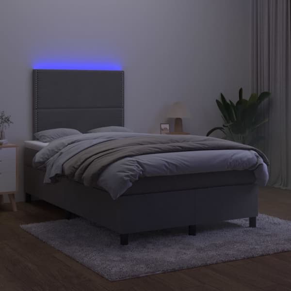 kontinentalseng med LED-lys 120x200 cm fløjl mørkegrå