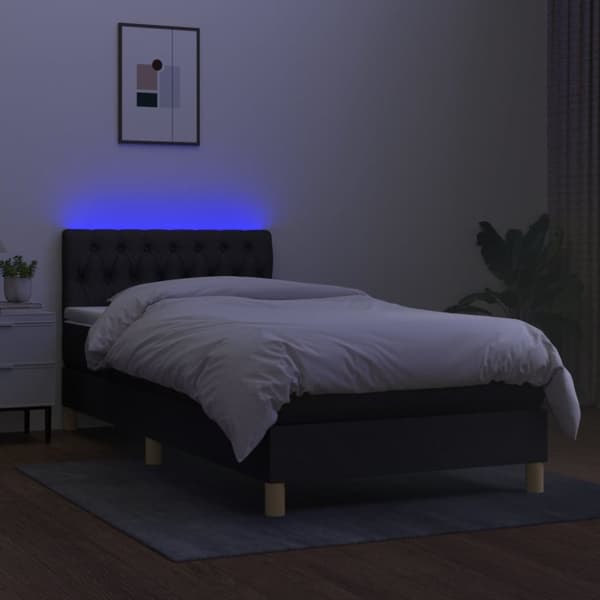 kontinentalseng med LED-lys 90x200 cm stof sort