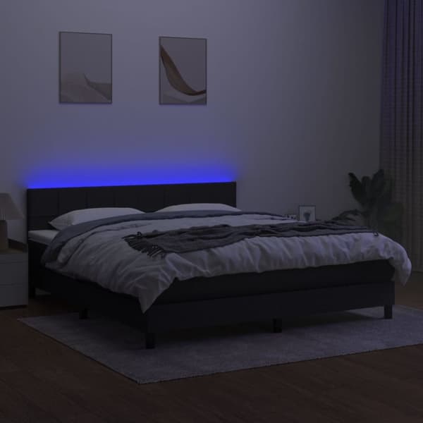 kontinentalseng med LED-lys 160x200 cm stof sort