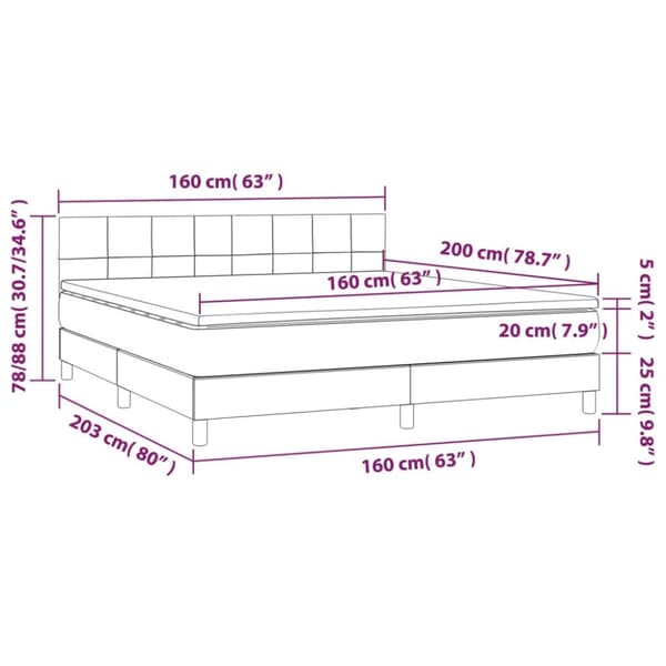 kontinentalseng med LED-lys 160x200 cm stof sort