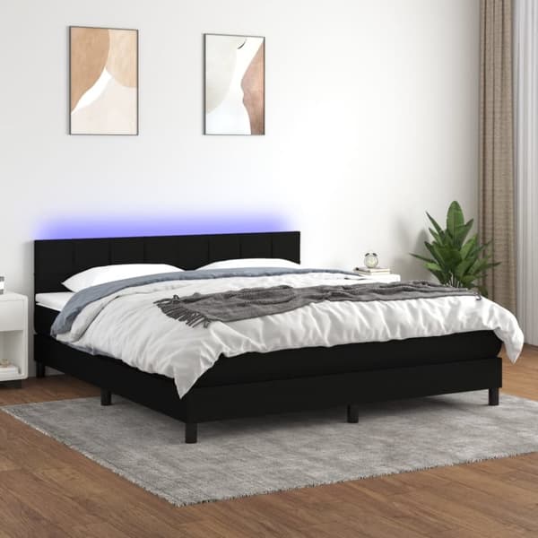 kontinentalseng med LED-lys 160x200 cm stof sort