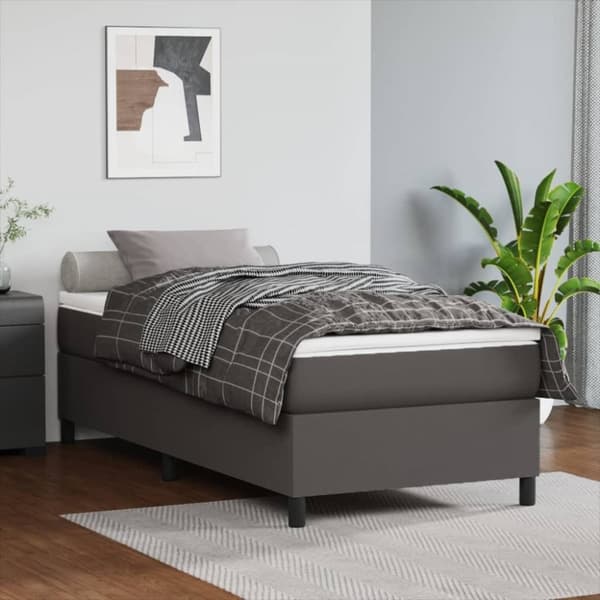 Ramsäng med madrass grå 90x190 cm konstläder