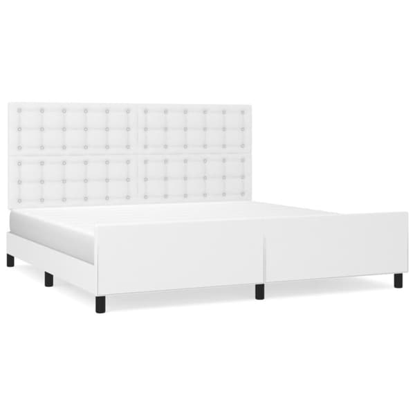 Sängram med huvudgavel vit 200x200 cm konstläder
