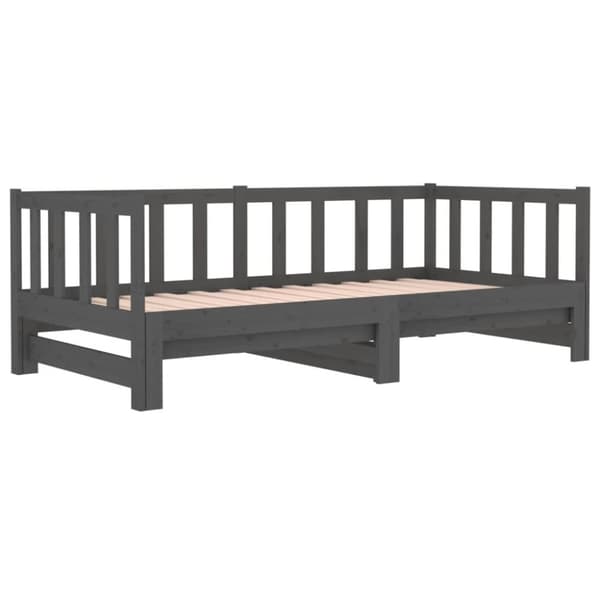Utdragbar dagbädd grå 2x(90x190) cm massiv furu